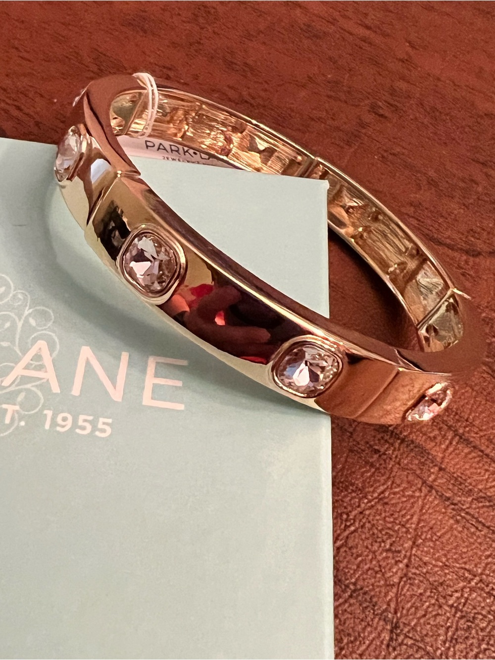 Gold Bangle Bracelet| Pink Accent Gems| Stretch to Fit| 2 1/4” | Park Lane | NWT